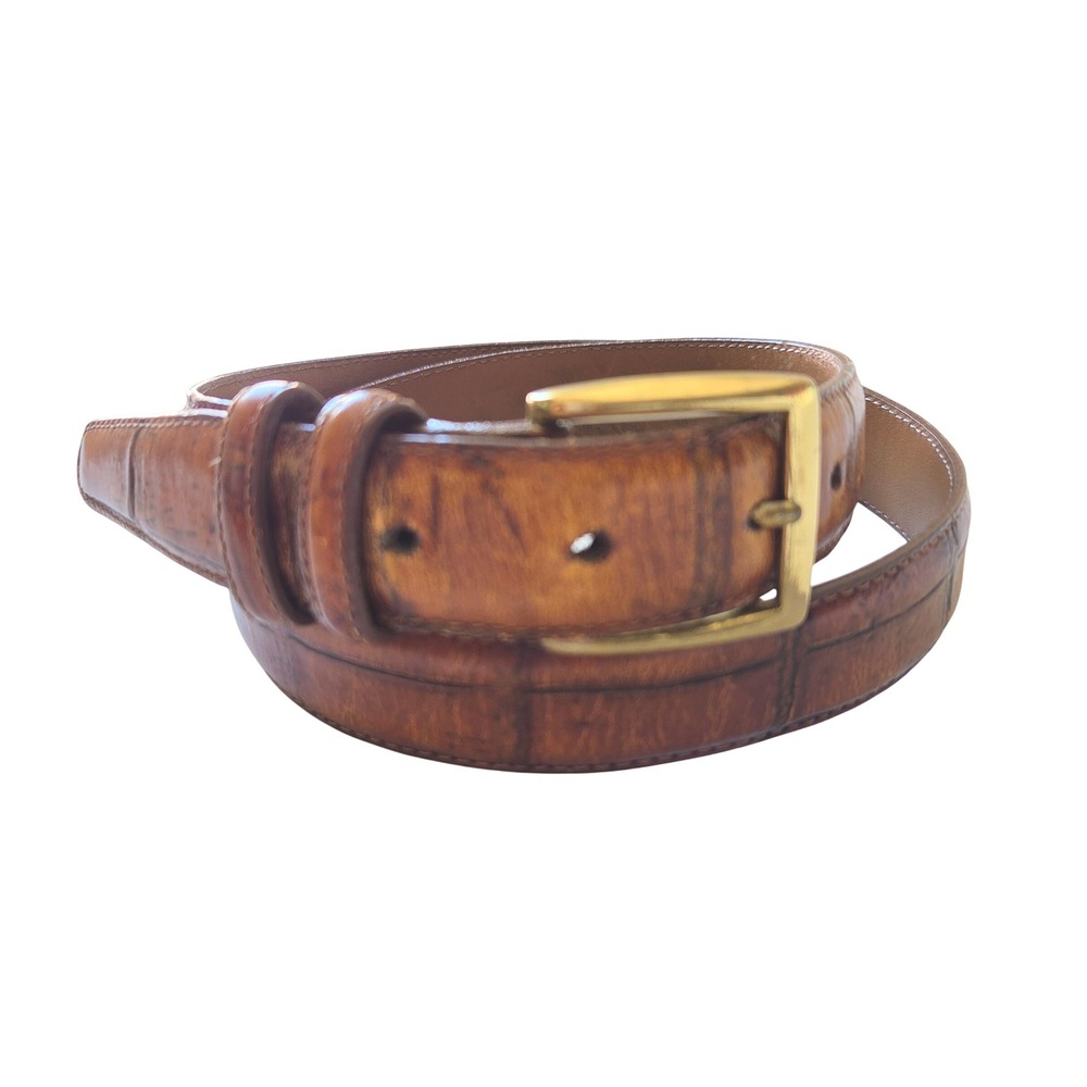 Brighton Mens 36 Brown Crocodile Embossed Leather Belt Solid Brass Buckle USA